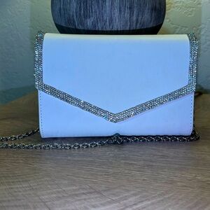 White & Rhinestone Crossbody Clutch Wallet